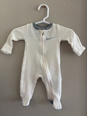 Baby-Nike Cream Footed Zip One-Piece with Gray Trim-Preemie